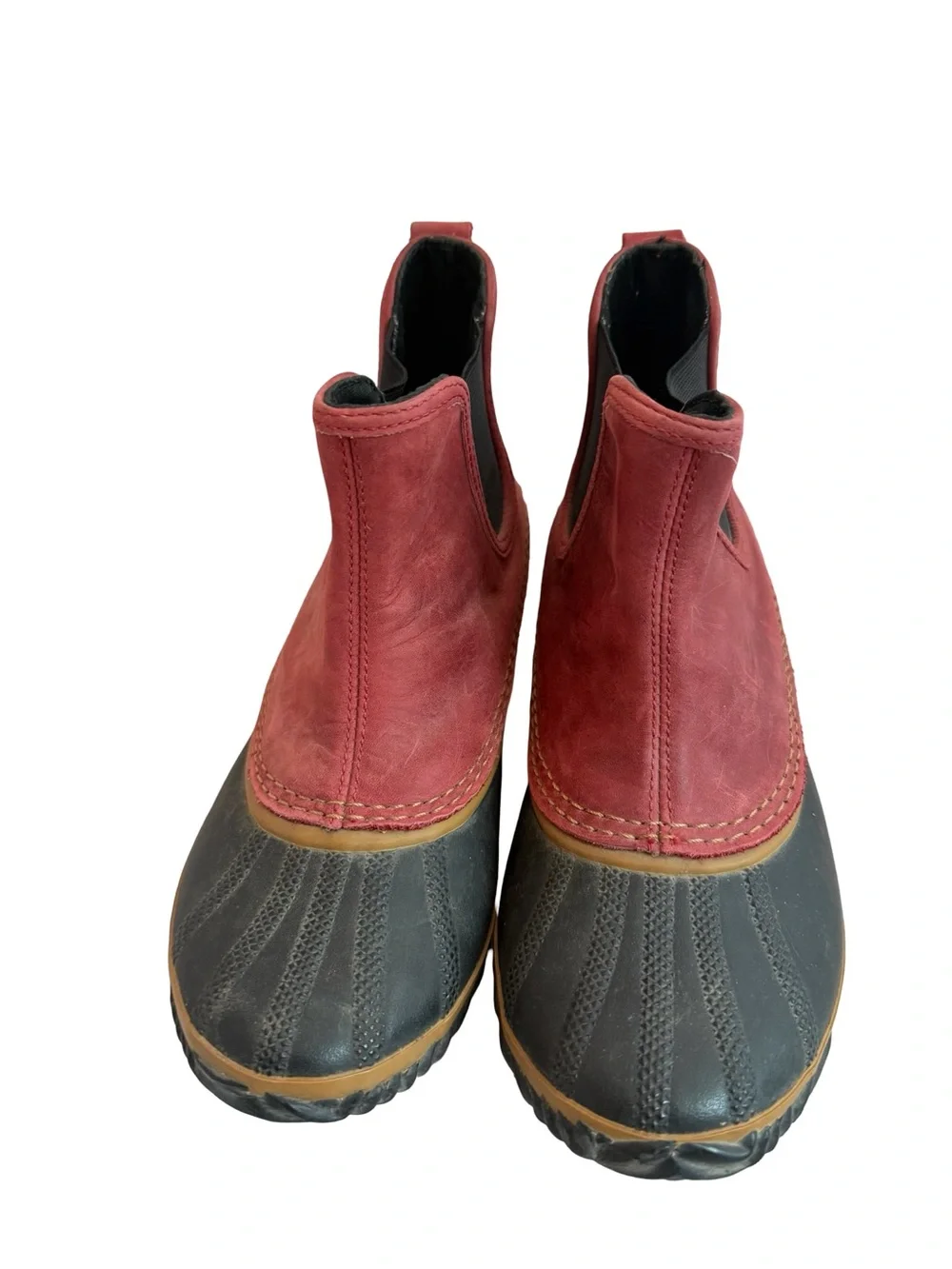 Sorel Out 'N About Chelsea Rain Boots Red Waterproof Rubber Ankle Booties Size 8